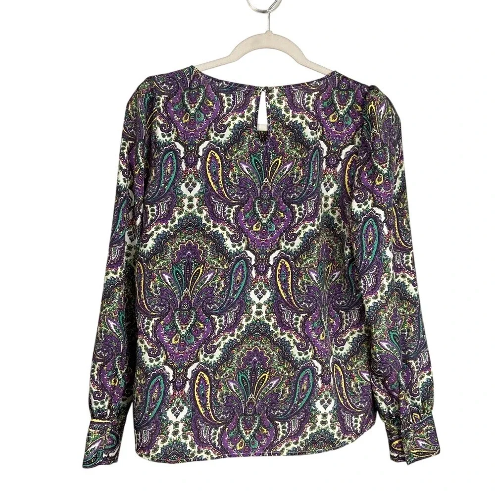 J. Crew‎ Women's Pullover Long Sleeve Blouse Puff Sleeves SMALL Purple Paisley
